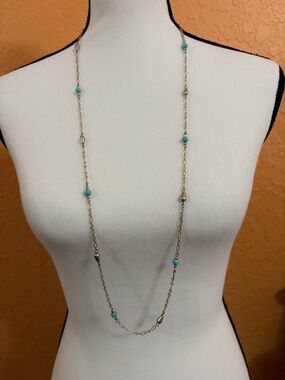 Lia Sophia Long Gold-Tone Necklace with Turquoise Beads